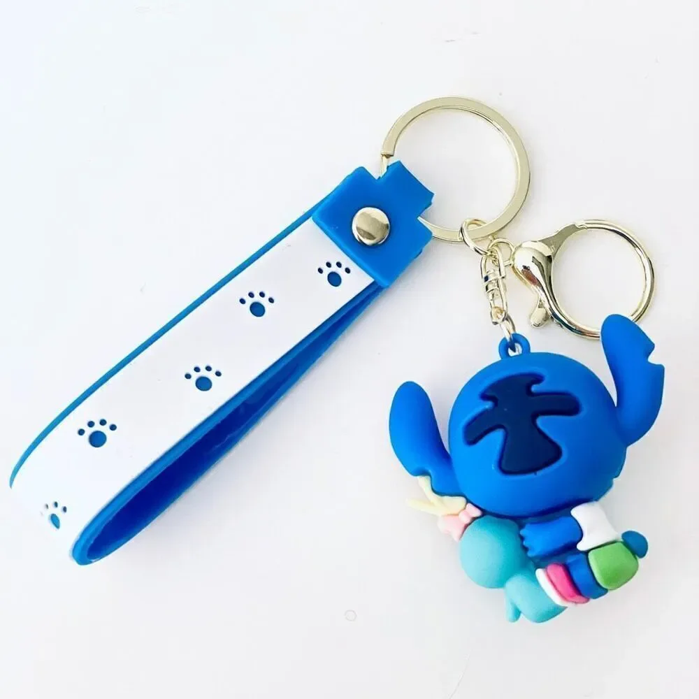 NWT Disney We love Stitch Voodoo Doll Blue Wristlet Key holder Keyring Keychain